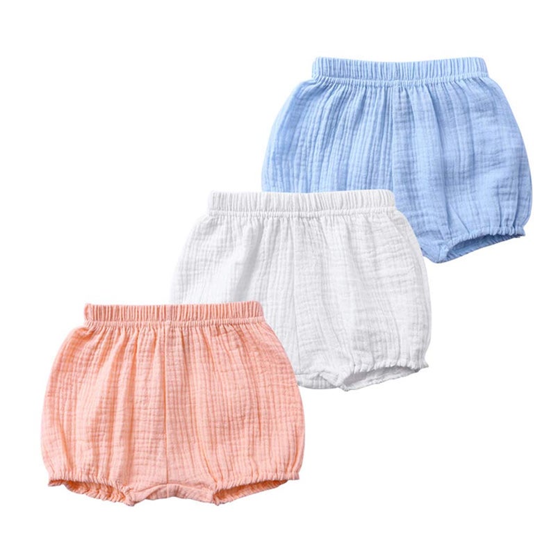 MYGBCPJS Baby Girls Boys 3 Pack Cotton Linen Blend Cute Bloomer Shorts Loose Harem Shorts - Image 1